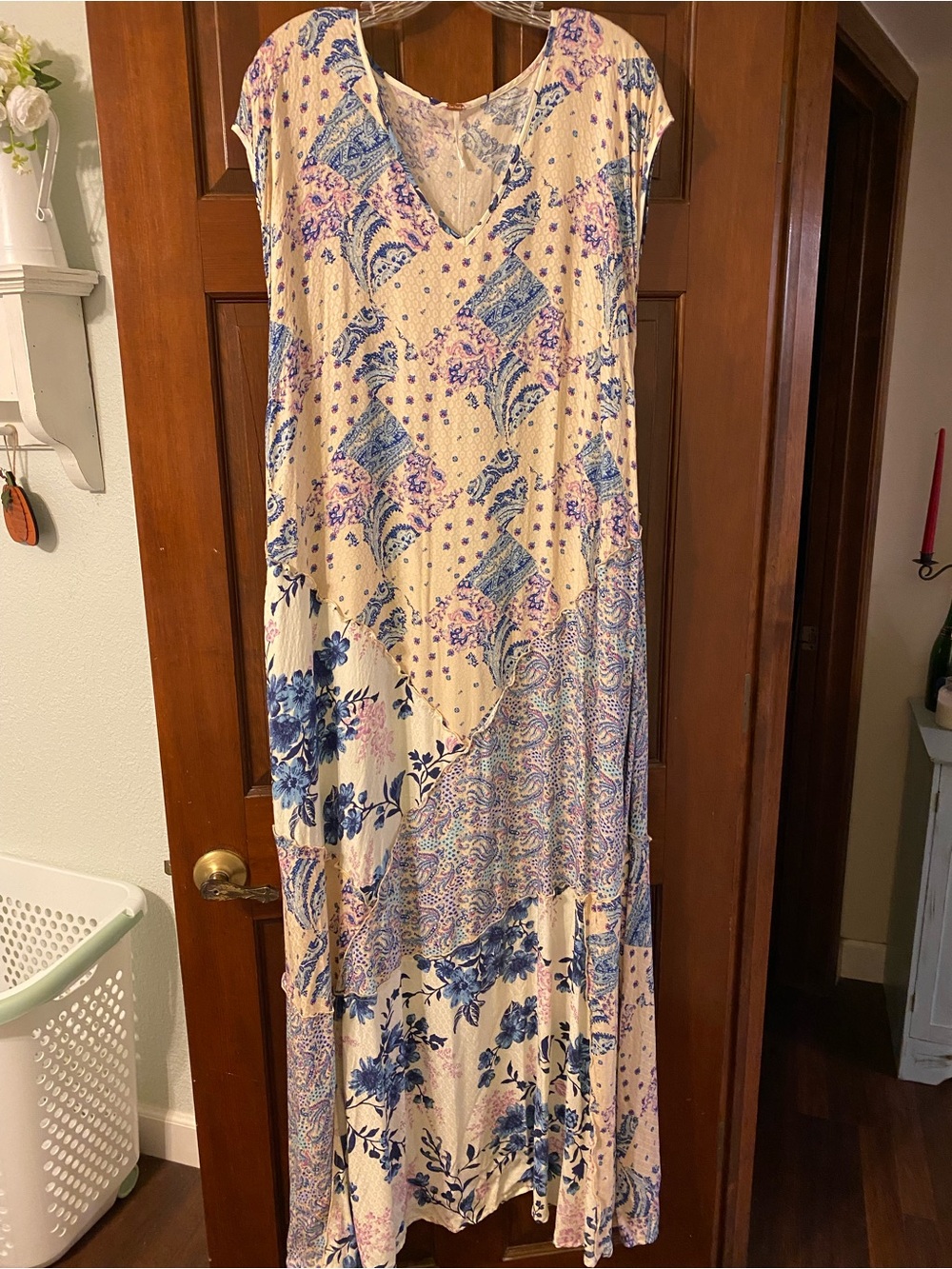 Free People Cream/Lavender Blue Maxi Dress with Paisley Floral Print - Picture 9 of 9
